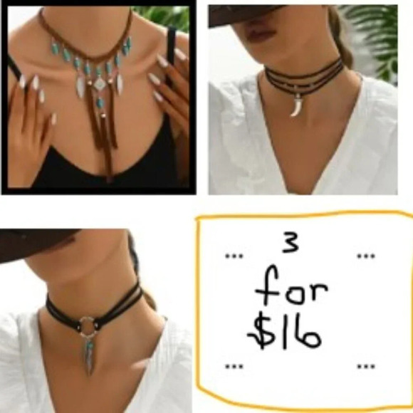 Set of 3 Unisex Boho-Chic Vintage-Inspired Beaded Necklaces PU Leather - Picture 1 of 14